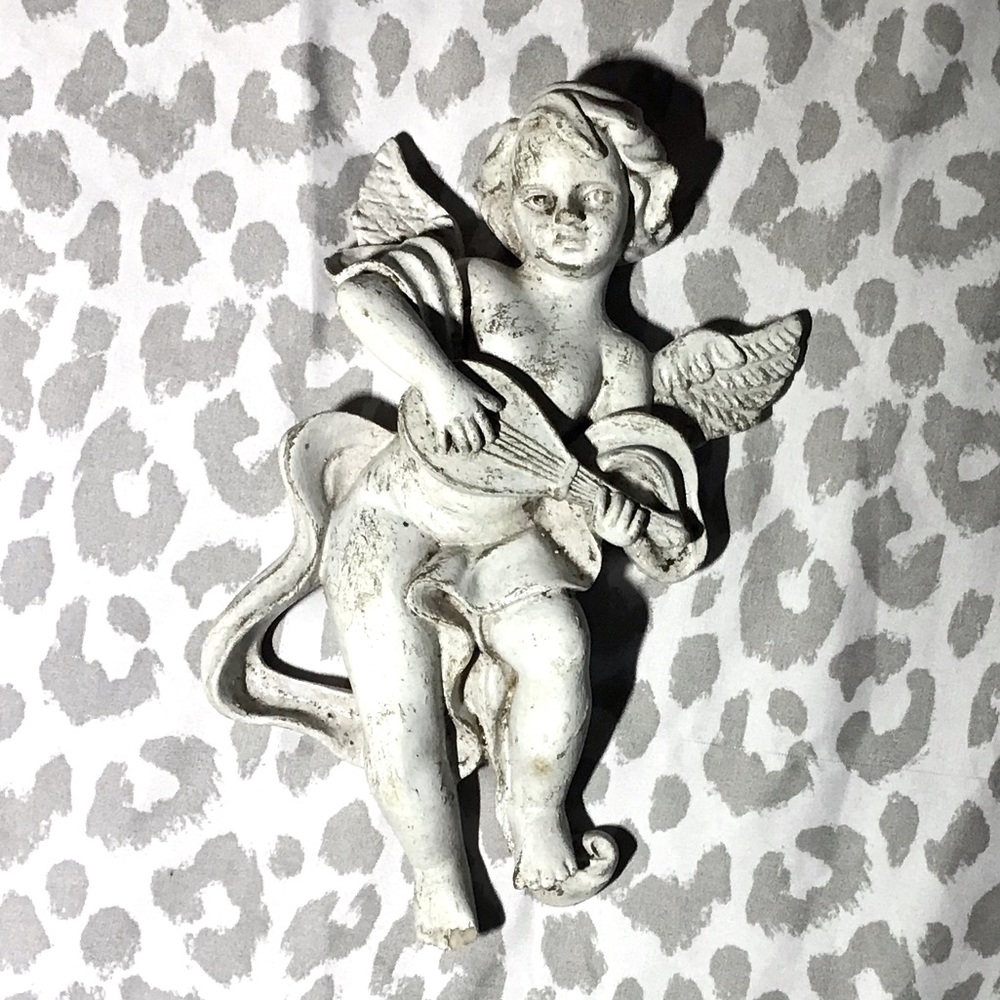 Vintage Angel Cherub Musician Fallen Angel Wall Decor Patio Art Guitar Rustic